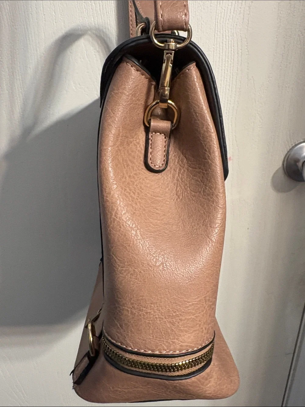 Women's Taupe Crossbody Top-Handle Bag with Gold Hardware